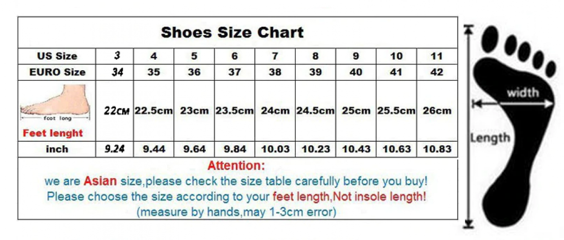 Przykładowa tabela rozmiarów obuwia znajdująca się na stronie AliExpress.com